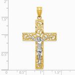 10K / 14K Two-tone Diamond-Cut Large Block Filigree Cross with Crucifix Pendant - Product Photo