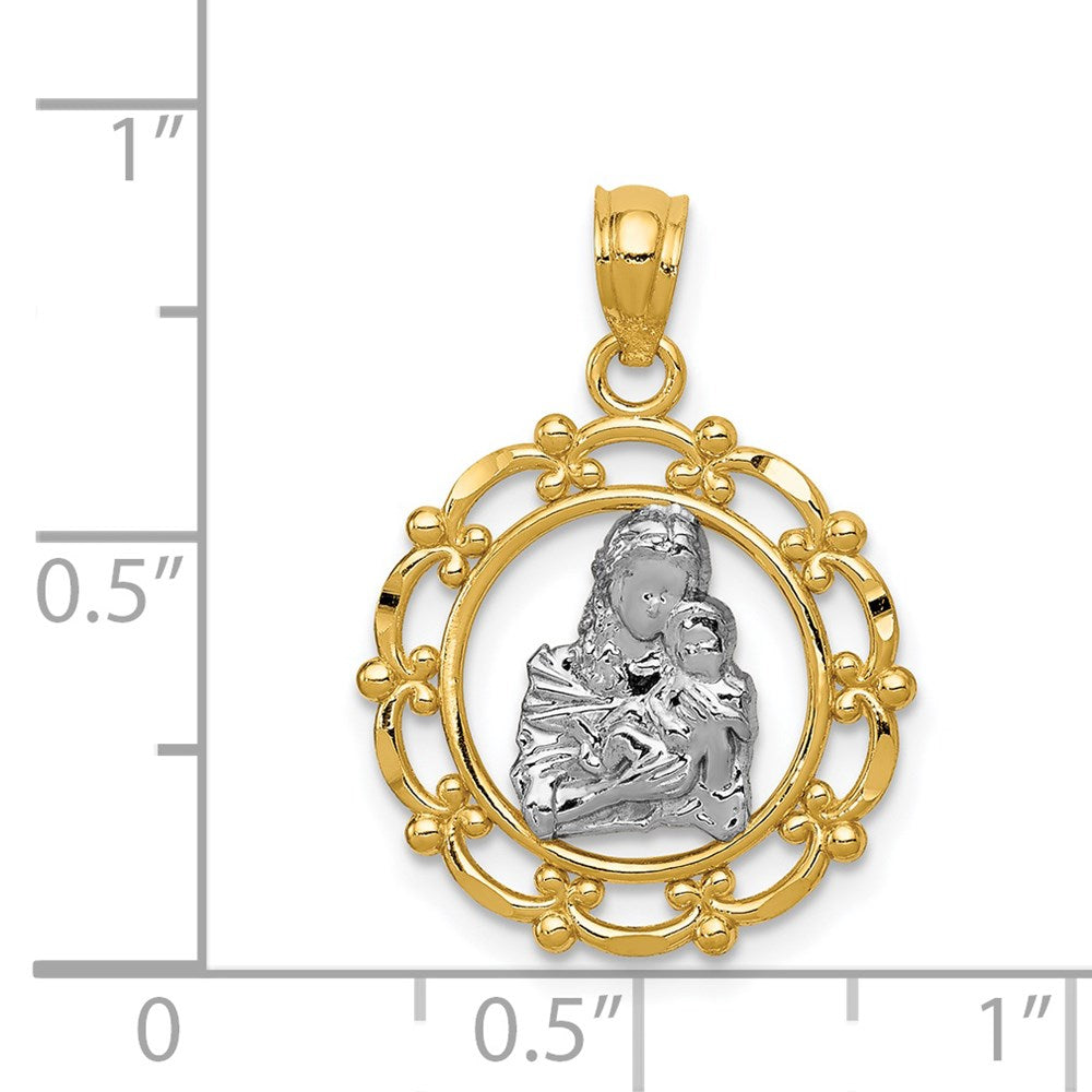 14K Yellow & Rhodium with Rhodium Mother Holding Baby Pendant - Product Photo