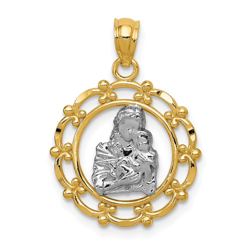 14K Yellow & Rhodium with Rhodium Mother Holding Baby Pendant - Product Photo