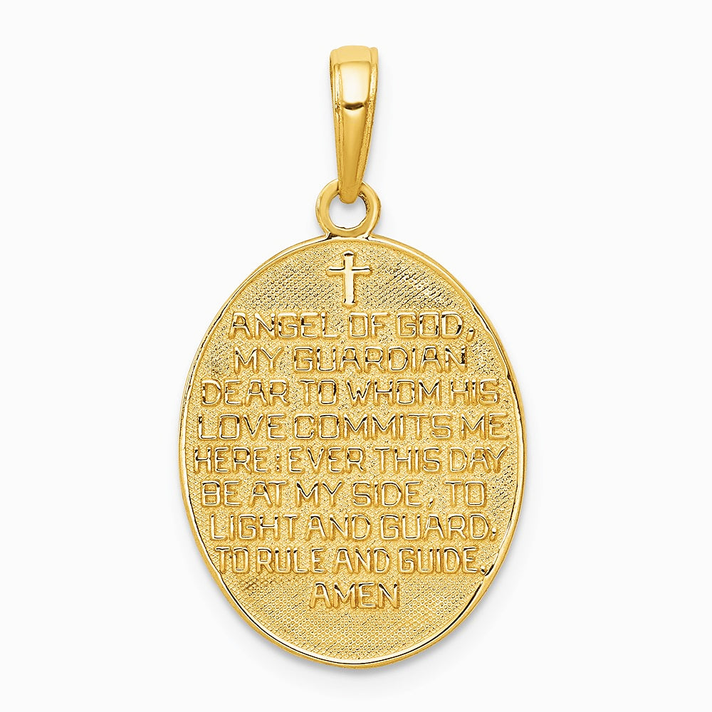 14K Yellow & Rhodium W/Rhodium Reversible Guardian Angel Prayer Pendant - Product Photo