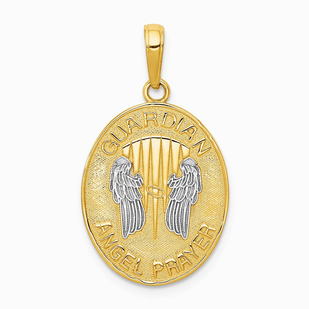 14K Yellow & Rhodium W/Rhodium Reversible Guardian Angel Prayer Pendant