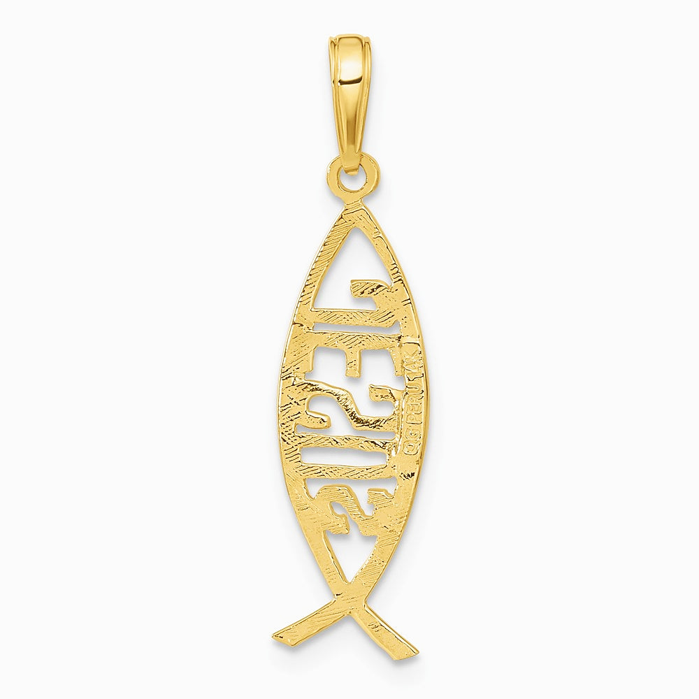 10K / 14K Yellow Gold Ichthus Fish With JESUS Pendant - Product Photo