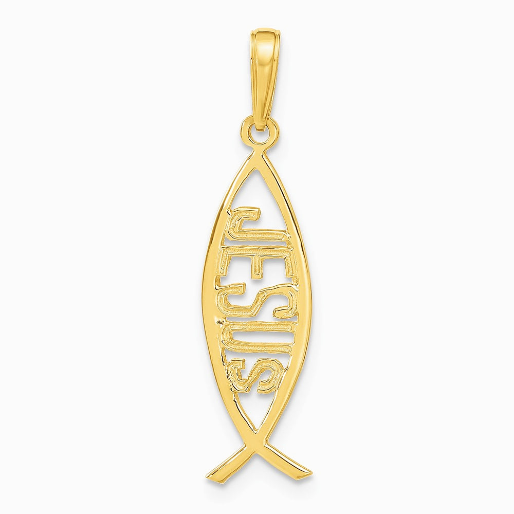 10K / 14K Yellow Gold Ichthus Fish With JESUS Pendant - Product Photo