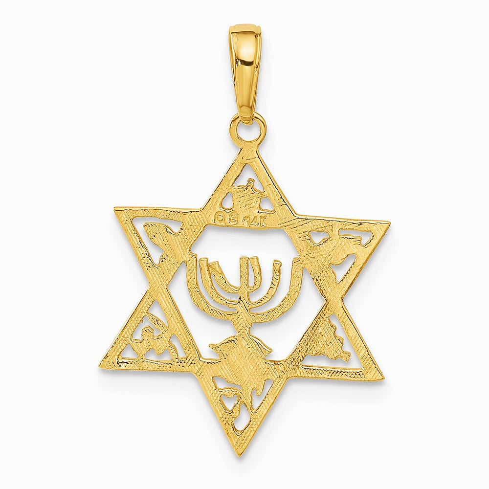 10K / 14K Yellow Gold Star of David with Menorah Pendant - Product Photo