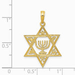 10K / 14K Yellow Gold Star of David with Menorah Pendant - Product Photo
