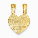 10K / 14K Yellow Gold Reversible Break apart Mizpah Heart Pendant - Product Photo
