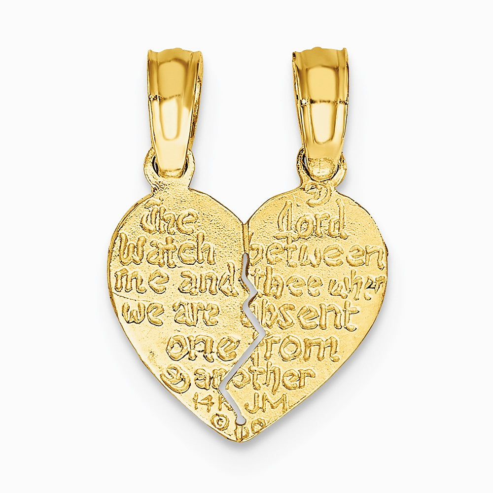 10K / 14K Yellow Gold Reversible Break apart Mizpah Heart Pendant - Product Photo