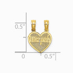 10K / 14K Yellow Gold Reversible Break apart Mizpah Heart Pendant - Product Photo