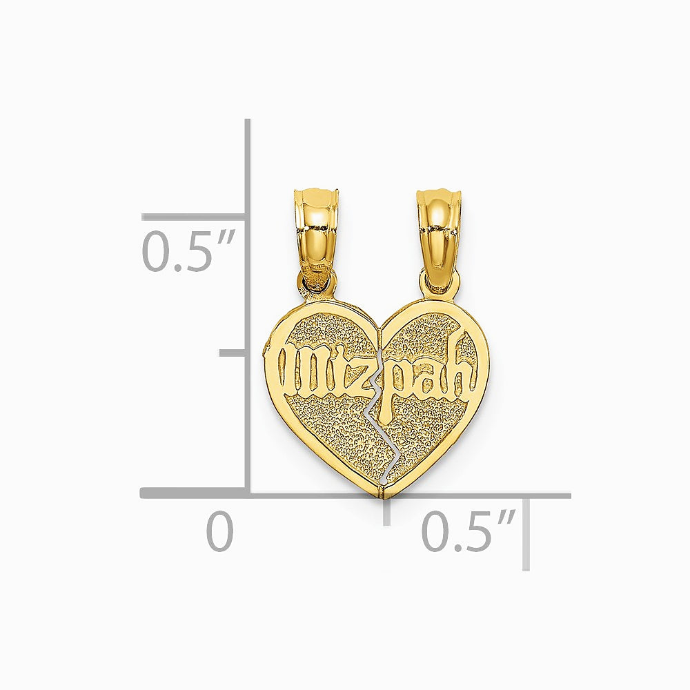 10K / 14K Yellow Gold Reversible Break apart Mizpah Heart Pendant - Product Photo