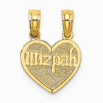 10K / 14K Yellow Gold Reversible Break apart Mizpah Heart Pendant - Product Photo