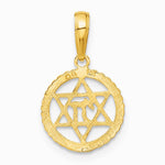 10K / 14K Yellow Gold Star Of David And Chai In Circle Pendant - Product Photo