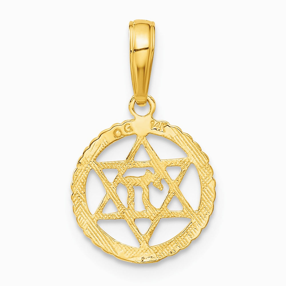 10K / 14K Yellow Gold Star Of David And Chai In Circle Pendant - Product Photo