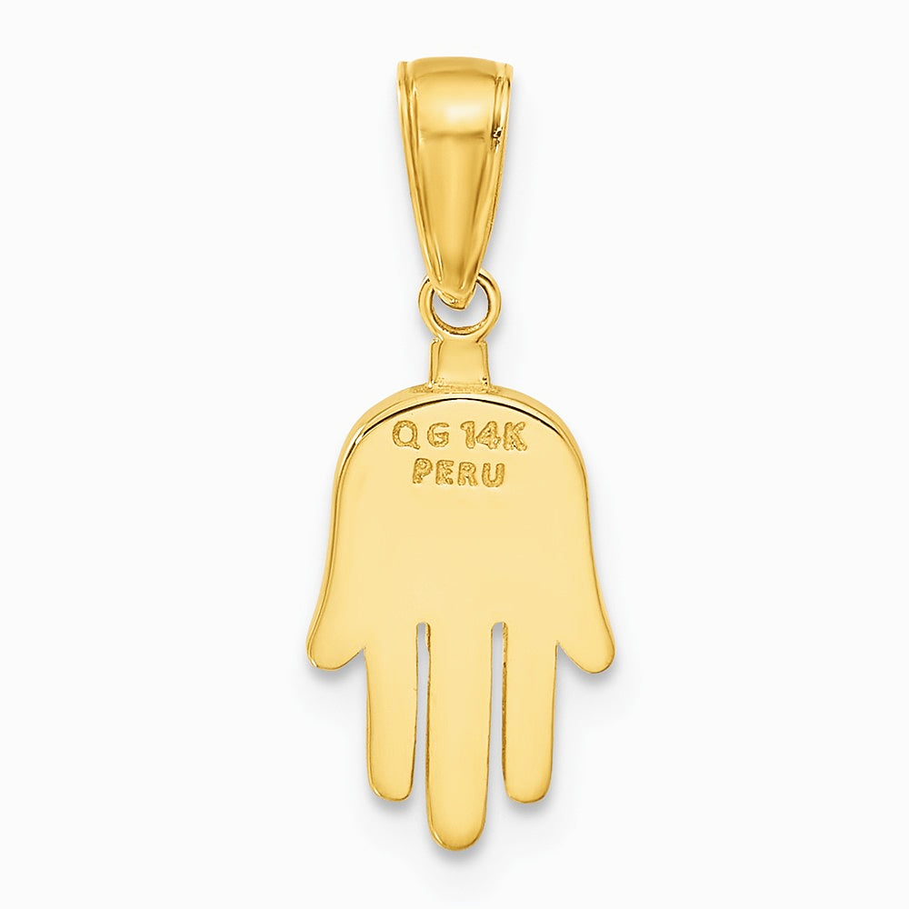 10K / 14K Yellow Gold Large Solid Hamsa Pendant - Product Photo