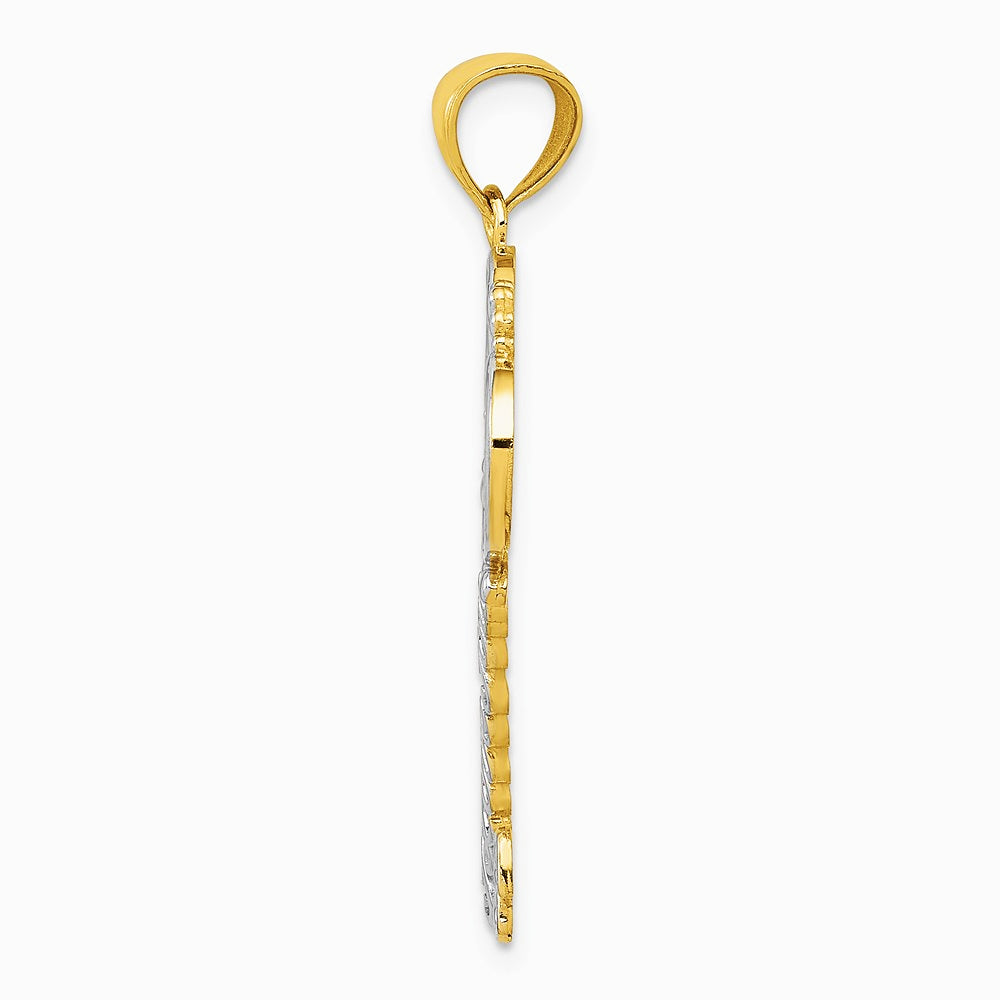 14K Yellow & Rhodium with White Rhodium Pol. I LOVE YOU Filigree Heart Key Charm - Product Photo