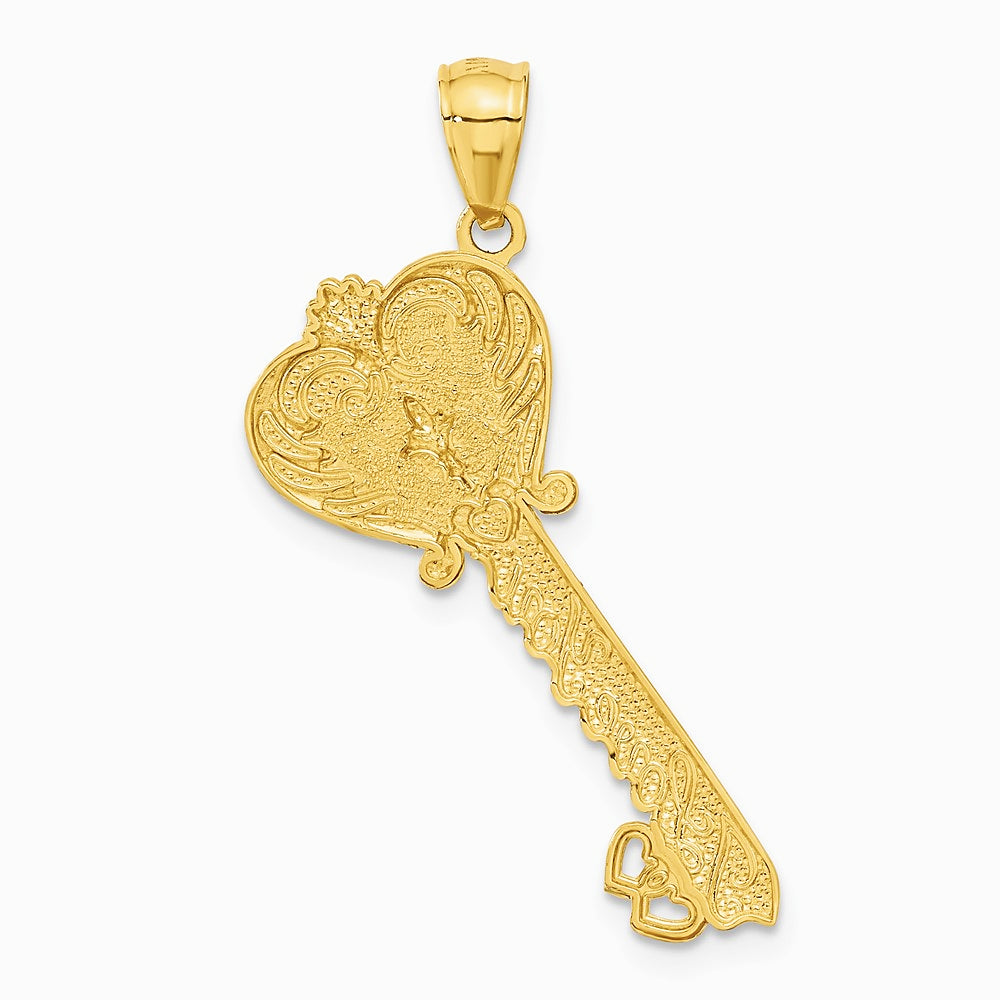 14K Yellow & Rhodium with White Rhodium Pol. I LOVE YOU Filigree Heart Key Charm - Product Photo