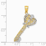 14K Yellow & Rhodium with White Rhodium Pol. I LOVE YOU Filigree Heart Key Charm - Product Photo