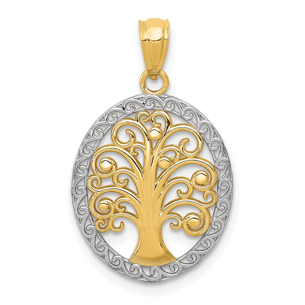 14K Yellow & Rhodium w/ Rhodium Tree of Life Pendant - Product Photo