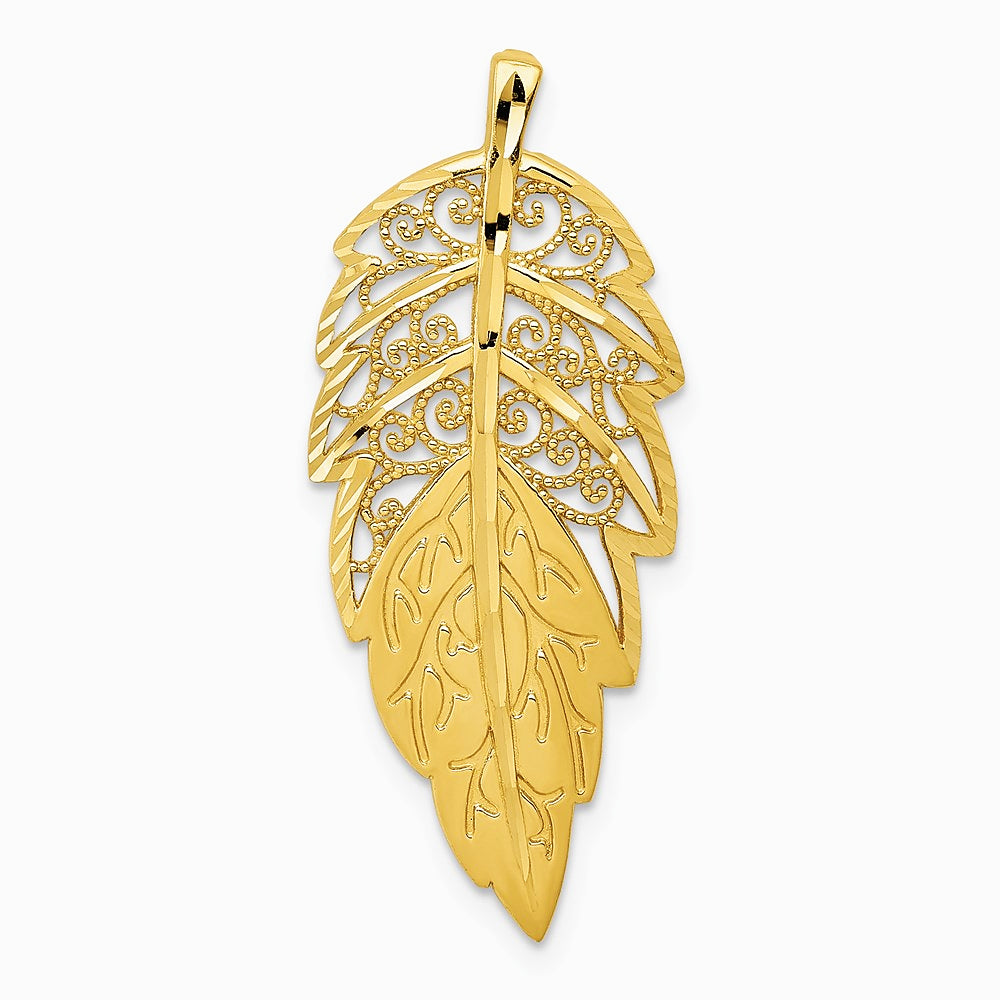 14K Yellow Gold Diamond Cut Leaf Chain Slide