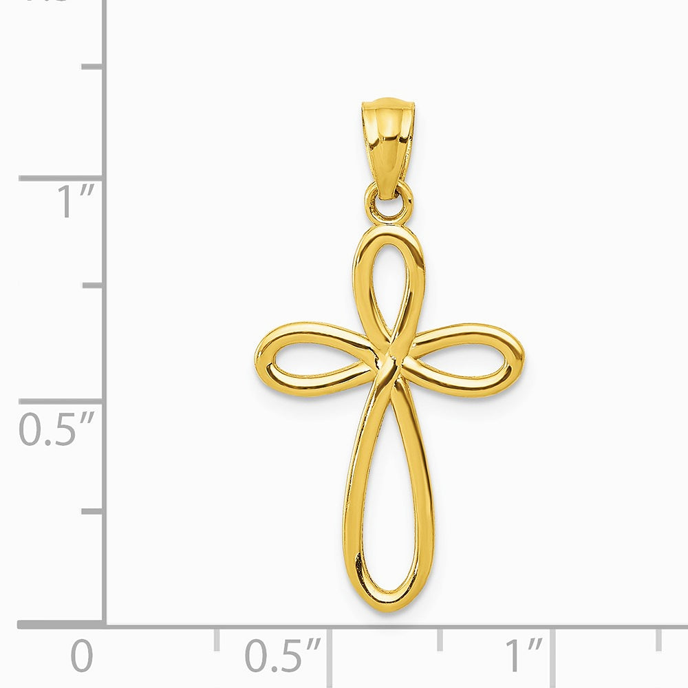 10K / 14K Yellow Gold Ribbon Cross Pendant - Product Photo