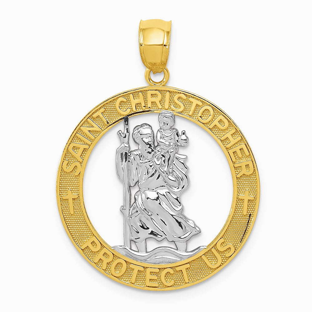 14K Yellow & Rhodium with Rhodium St Christopher Pendant - Product Photo