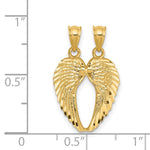 14k Yellow Gold Break Apart Diamond-cut Wings Pendant - Product Photo