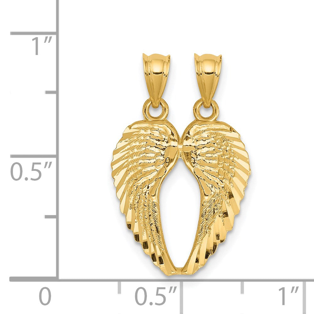 14k Yellow Gold Break Apart Diamond-cut Wings Pendant - Product Photo