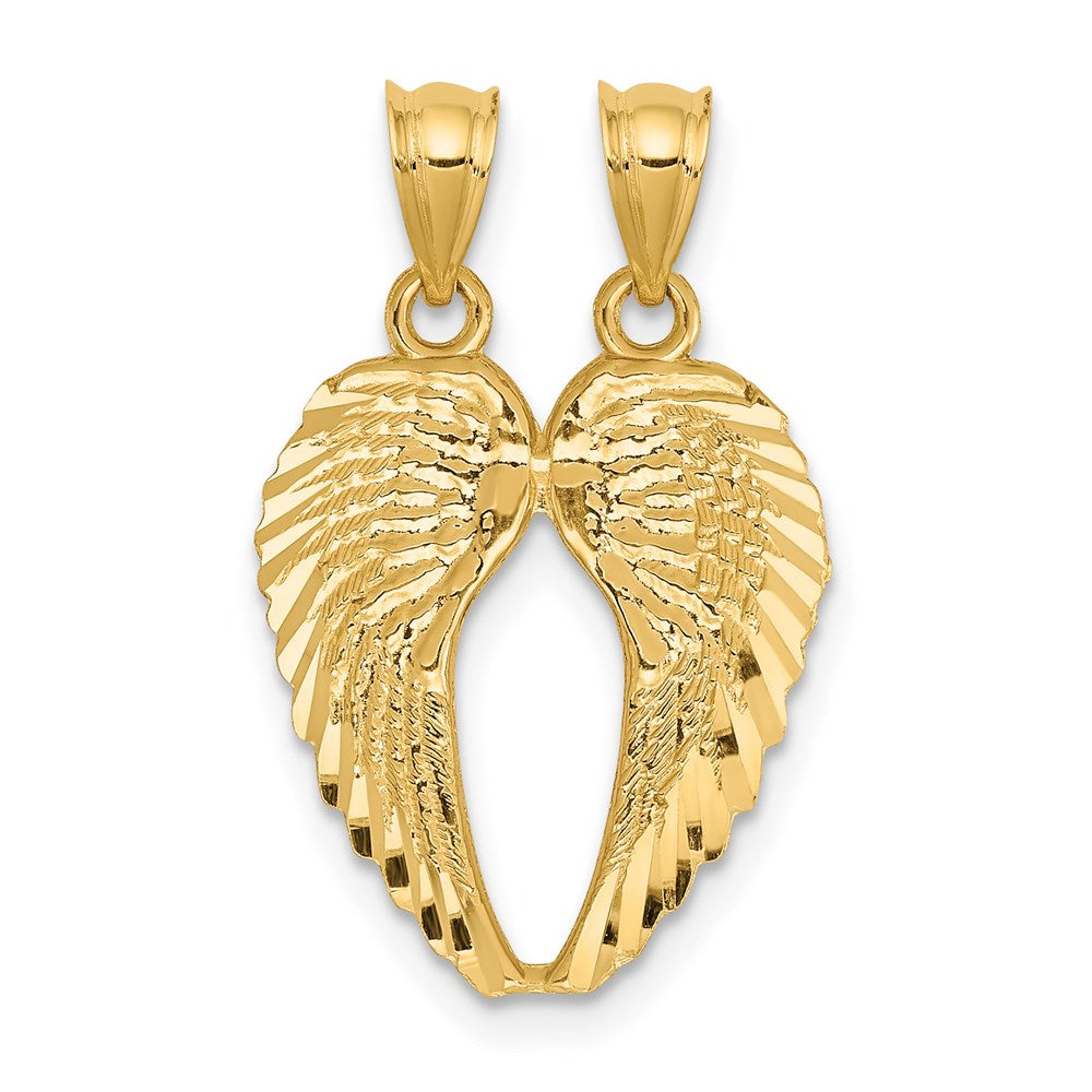 14k Yellow Gold Break Apart Diamond-cut Wings Pendant - Product Photo