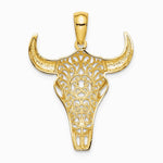 14K Yellow Gold Filigree Steer Skull Pendant - Product Photo