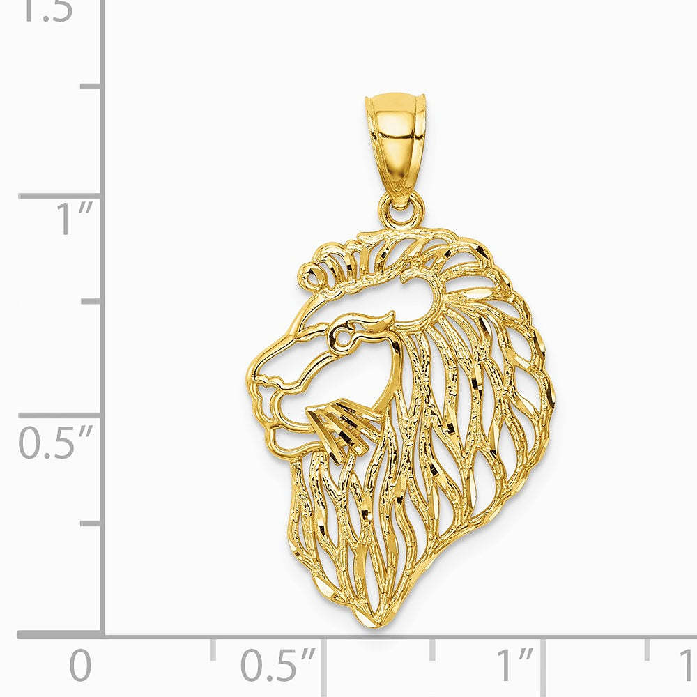 10K / 14K Yellow Gold Diamond-Cut Lion Profile Pendant - Product Photo