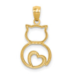 14k White Rhodium Diamond-cut Sitting Cat Pendant - Product Photo