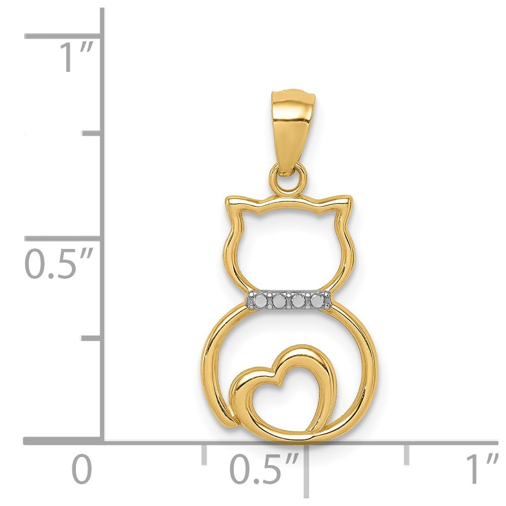 14k White Rhodium Diamond-cut Sitting Cat Pendant - Product Photo