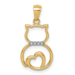 14k White Rhodium Diamond-cut Sitting Cat Pendant - Product Photo