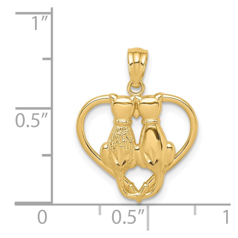 14K Sitting Cats in a Heart Pendant - Product Photo