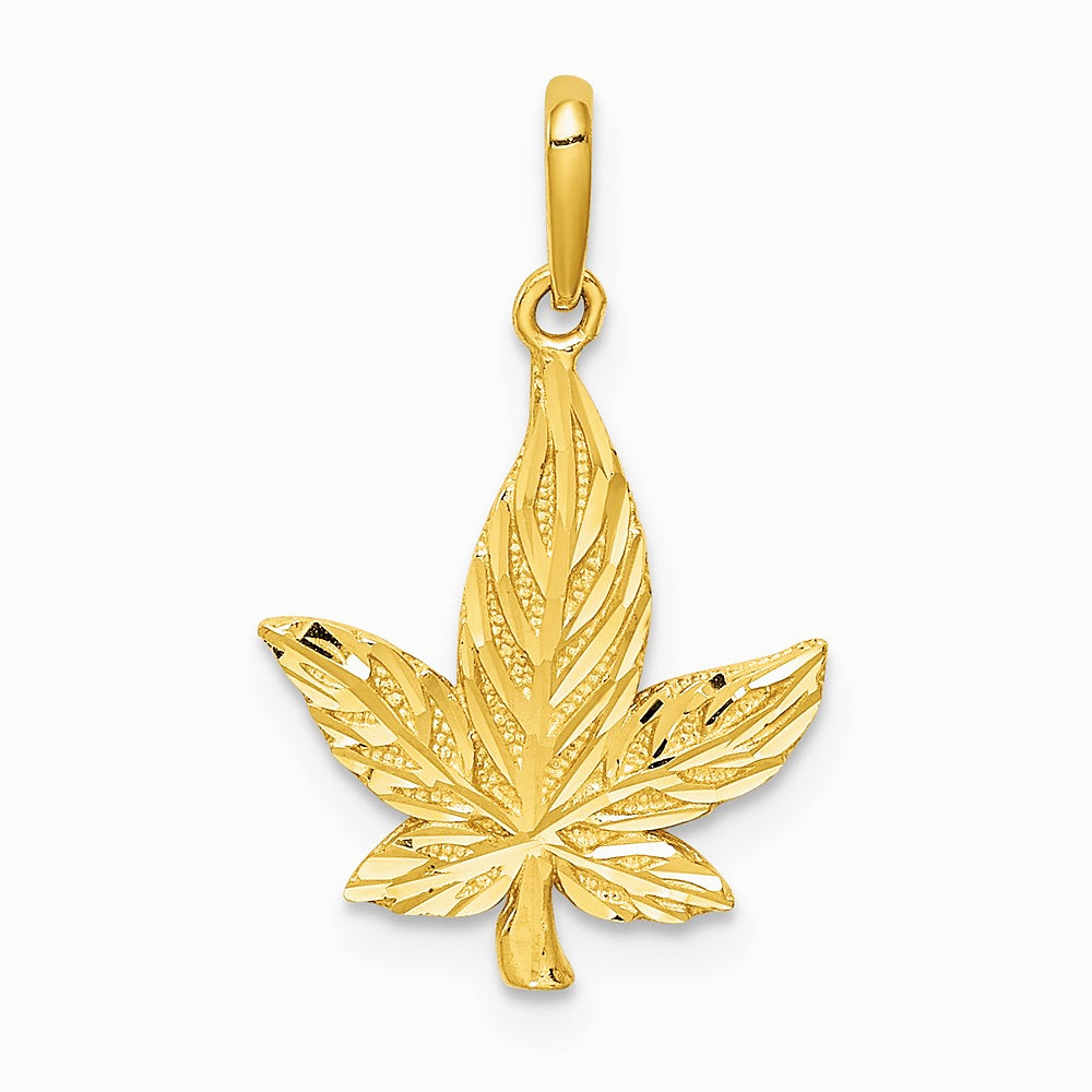 14K Yellow Gold Diamond-Cut Leaf Pendant