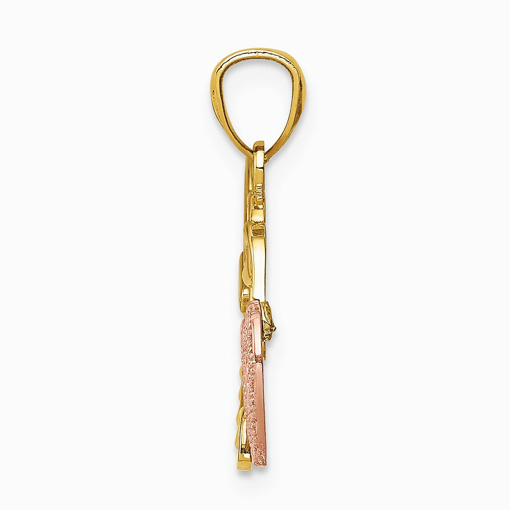 14K Two-tone Polished Filigree Heart Lock and Diamond-cut Key Charm - Product Photo