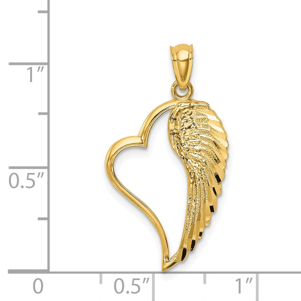 14K Polished Heart and Wing Pendant - Product Photo