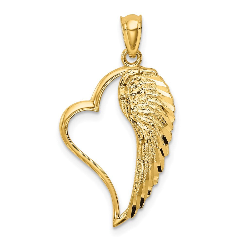 14K Polished Heart and Wing Pendant - Product Photo