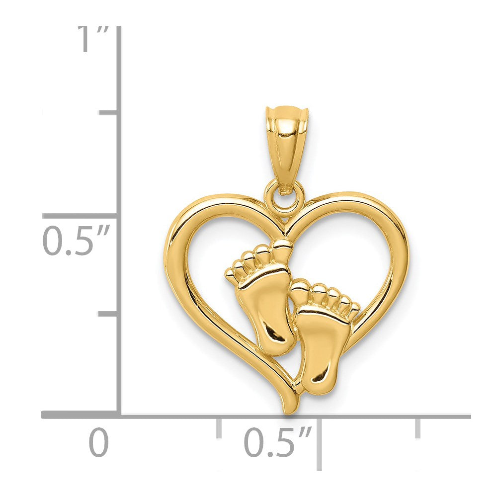 14K Baby Feet in a Heart Pendant - Product Photo