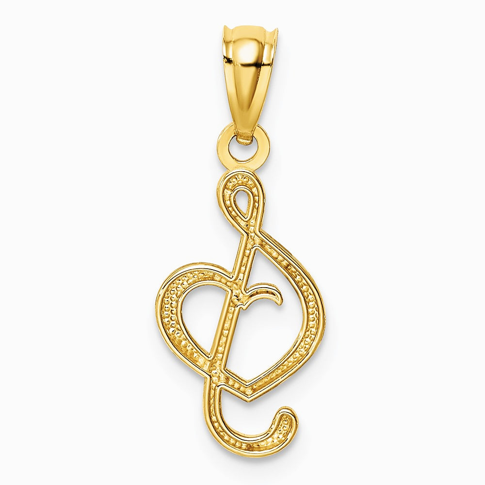 14K Yellow Gold Treble Clef With Heart Pendant - Product Photo