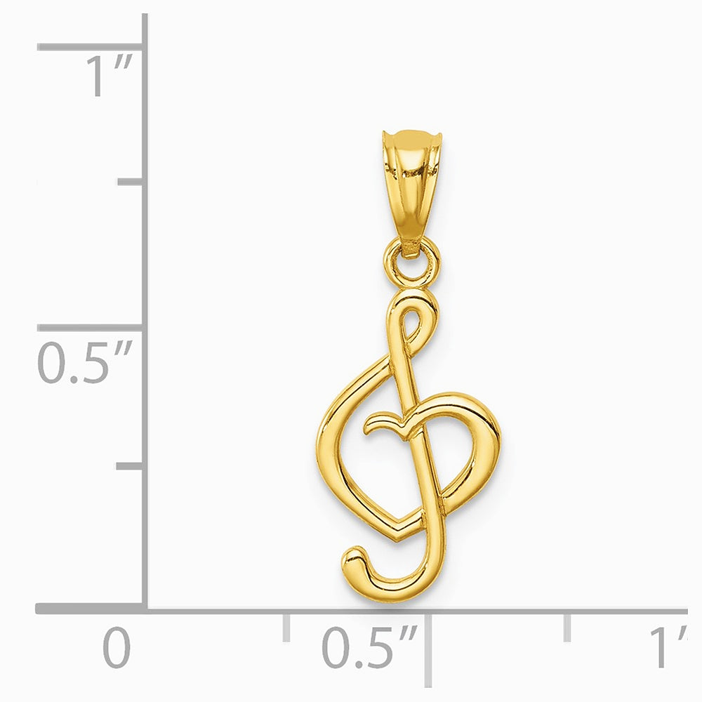 14K Yellow Gold Treble Clef With Heart Pendant - Product Photo