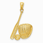 14K Yellow & Rhodium White Rhodium Baseball Glove Bat Ball Pendant - Product Photo