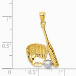 14K Yellow & Rhodium White Rhodium Baseball Glove Bat Ball Pendant - Product Photo
