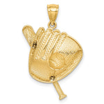 14K D/C White Rhodium Baseball Bat Glove Ball Pendant - Product Photo