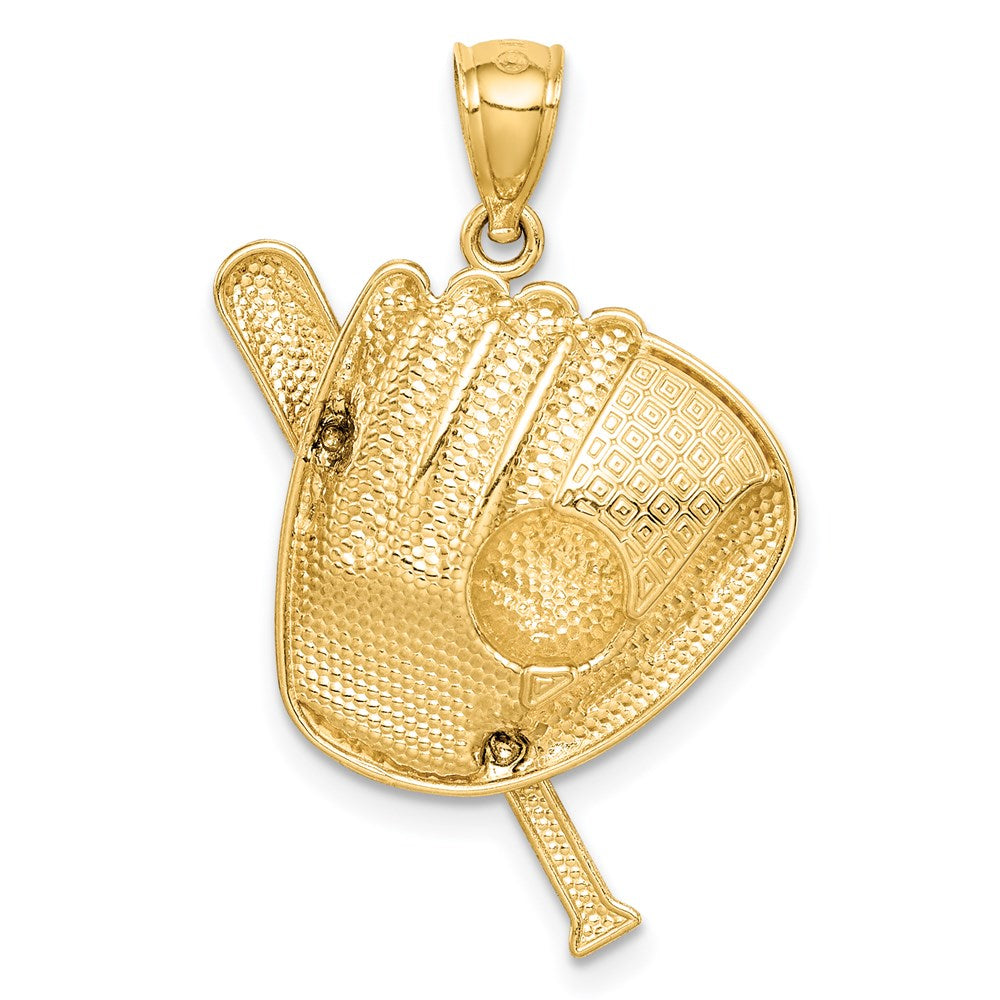 14K D/C White Rhodium Baseball Bat Glove Ball Pendant - Product Photo