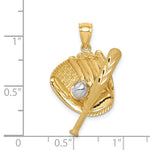 14K D/C White Rhodium Baseball Bat Glove Ball Pendant - Product Photo