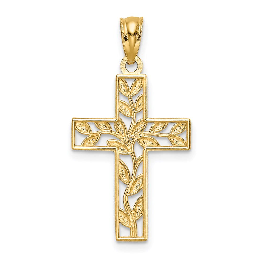 14K Leaf Cross Pendant - Product Photo