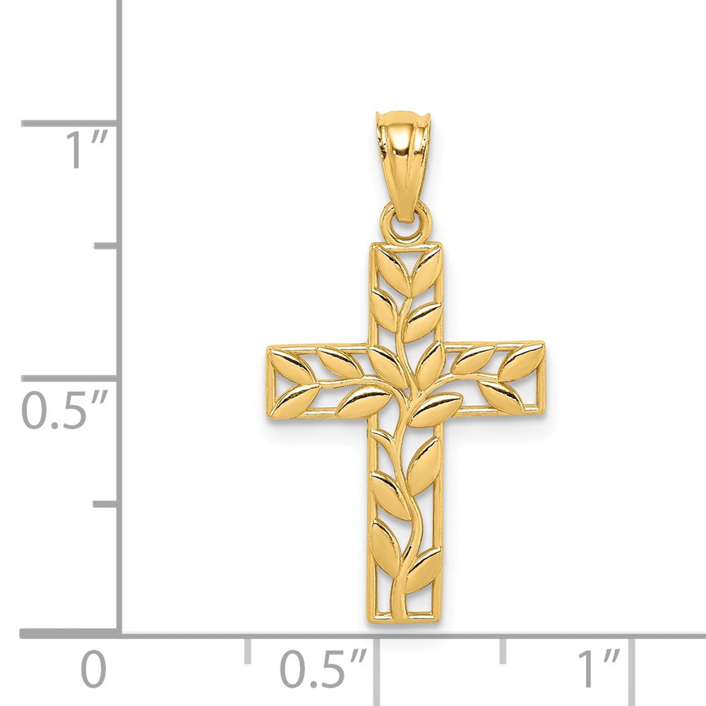 14K Leaf Cross Pendant - Product Photo