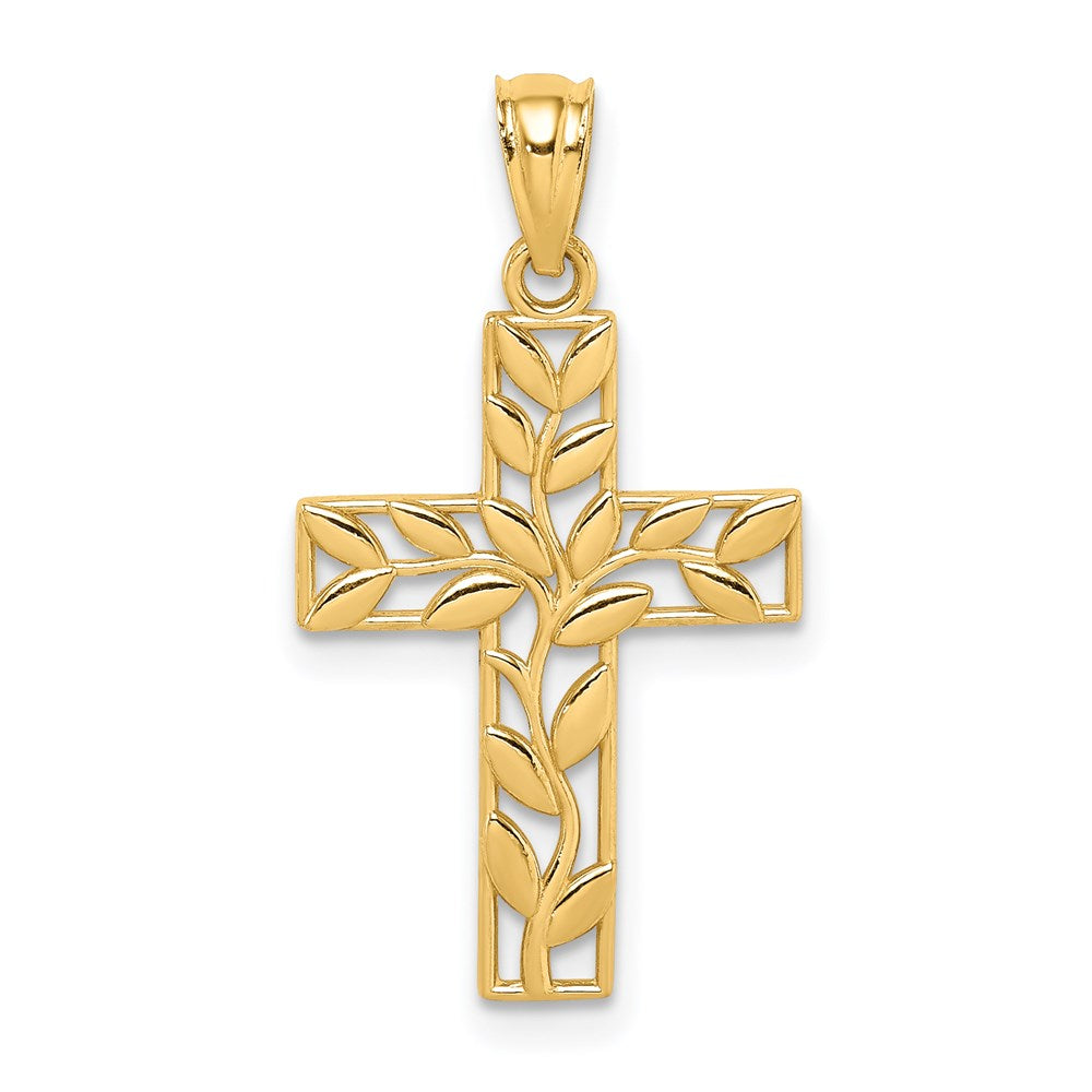 14K Leaf Cross Pendant - Product Photo