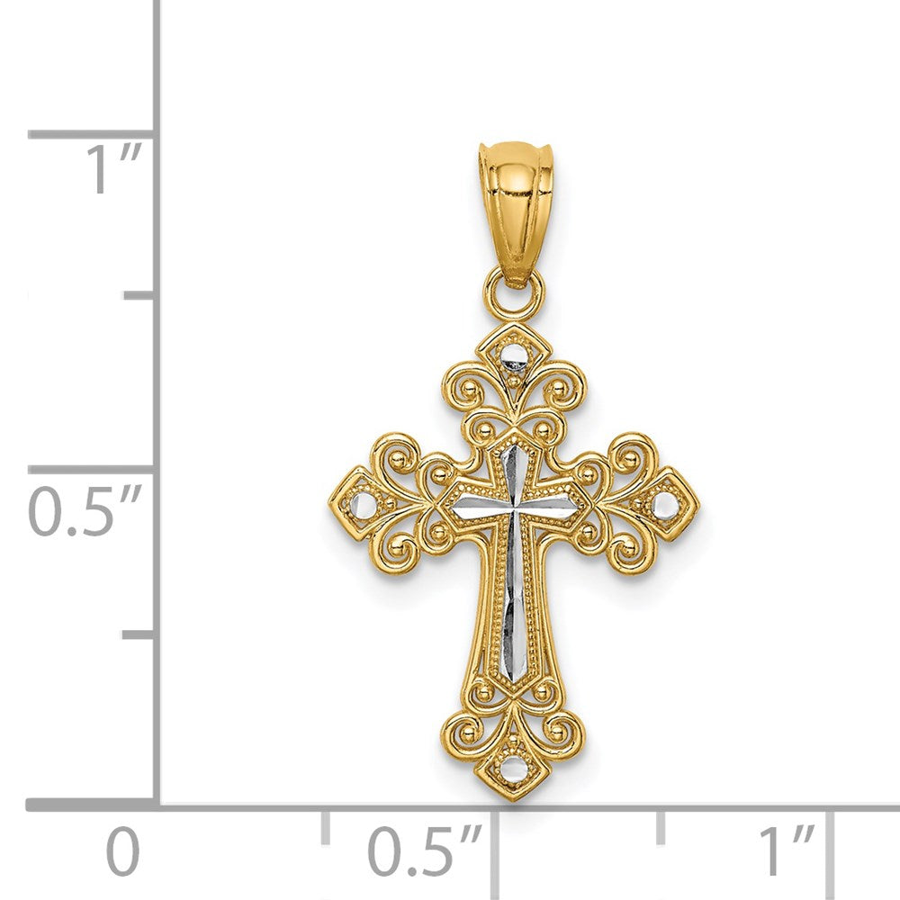 14K w/White Rhodium D/C Cross Pendant - Product Photo