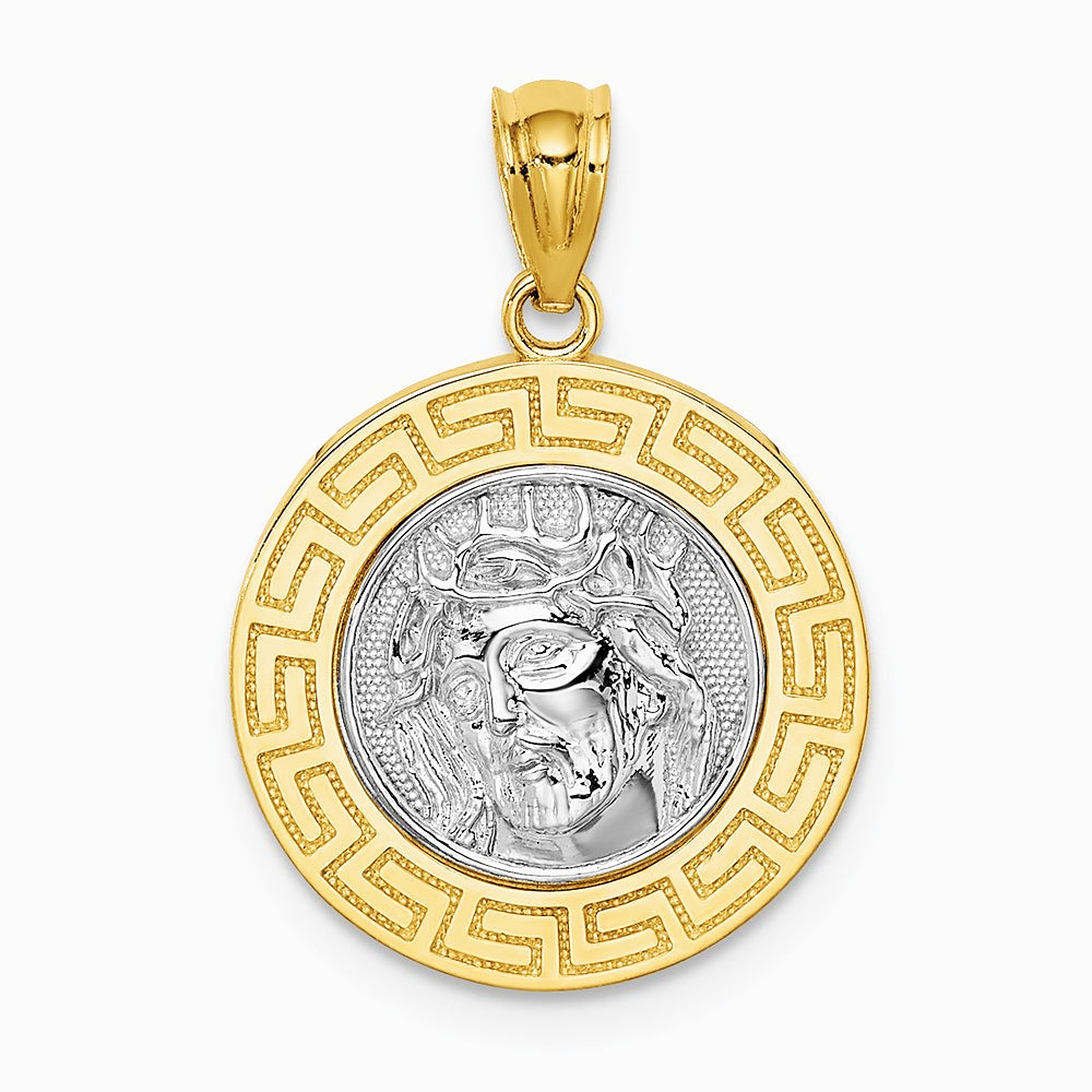 14K Yellow & Rhodium with White Rhodium Jesus Medal - Product Photo